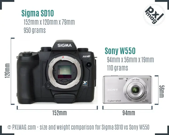 Sigma SD10 vs Sony W550 size comparison