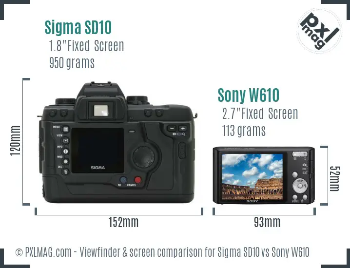 Sigma SD10 vs Sony W610 Screen and Viewfinder comparison Sigma SD10 vs Sony W610 Screen and Viewfinder comparison