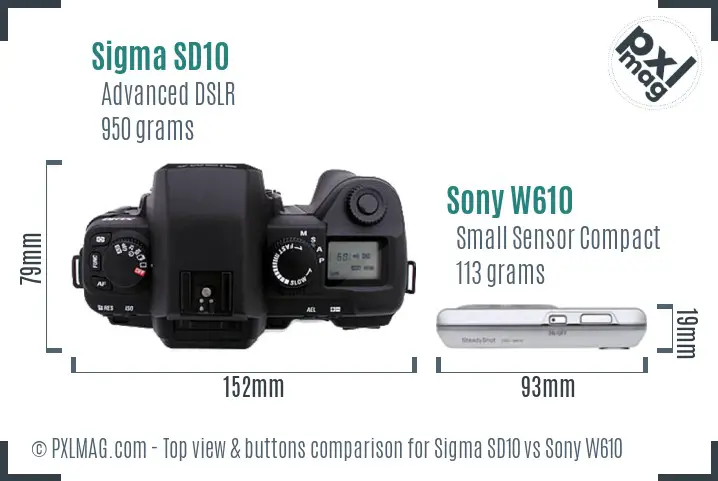 Sigma SD10 vs Sony W610 top view buttons comparison Sigma SD10 vs Sony W610 top view buttons comparison