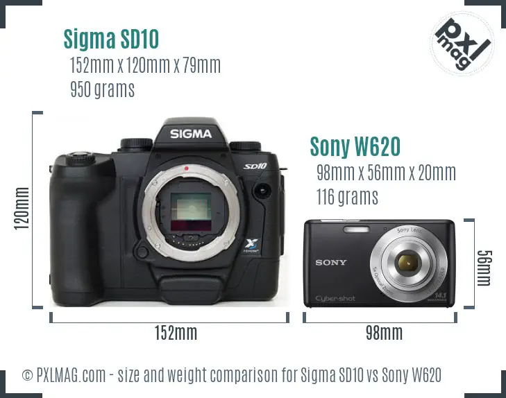 Sigma SD10 vs Sony W620 size comparison
