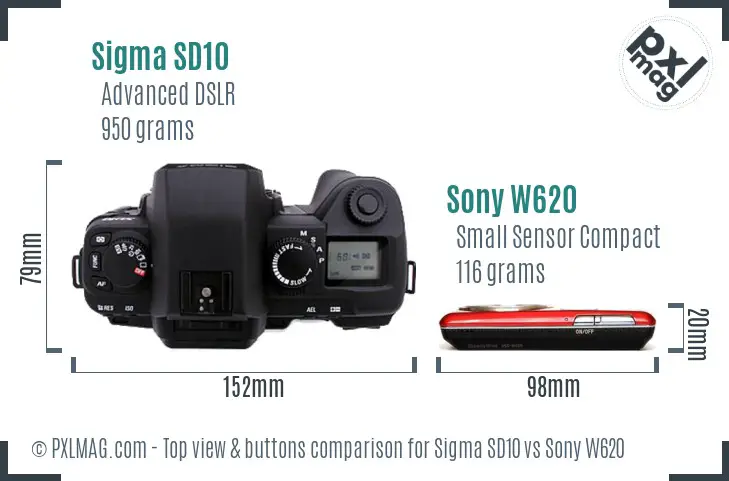 Sigma SD10 vs Sony W620 top view buttons comparison