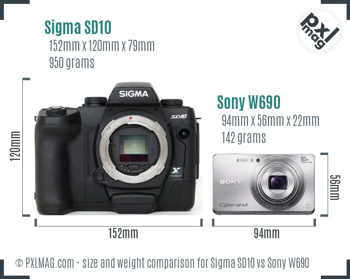 Sigma SD10 vs Sony W690 size comparison