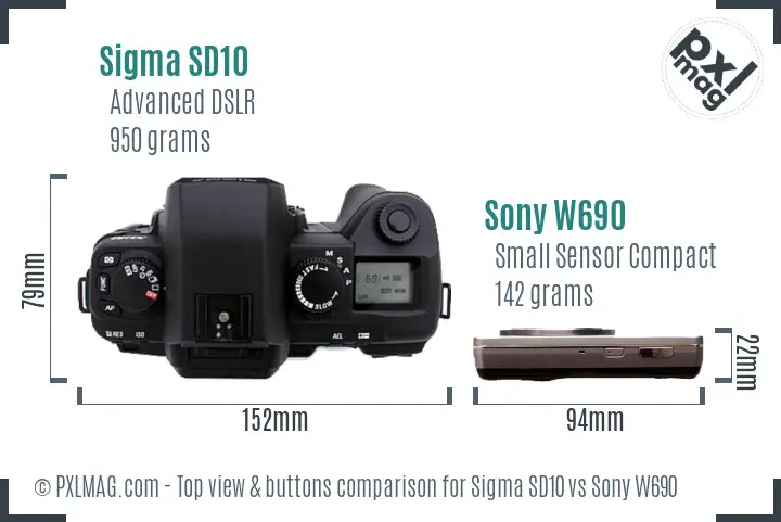 Sigma SD10 vs Sony W690 top view buttons comparison