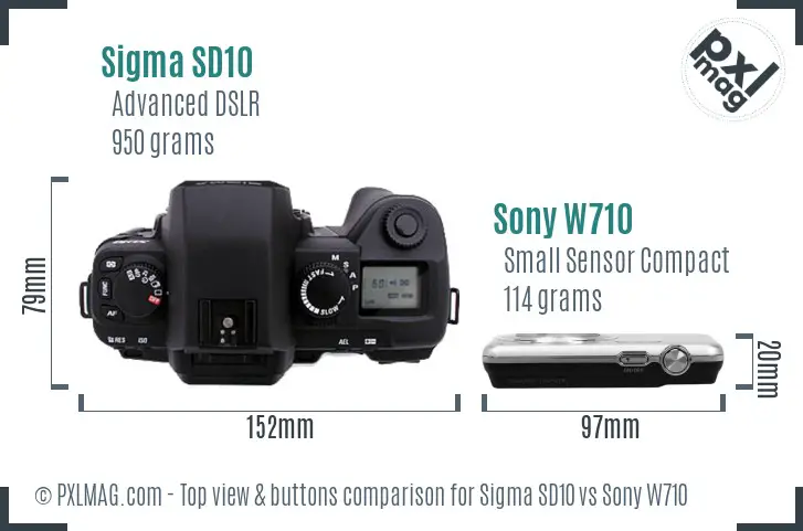 Sigma SD10 vs Sony W710 top view buttons comparison