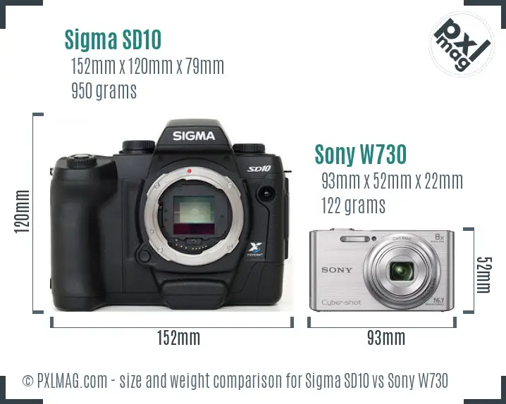 Sigma SD10 vs Sony W730 size comparison