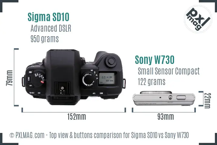 Sigma SD10 vs Sony W730 top view buttons comparison