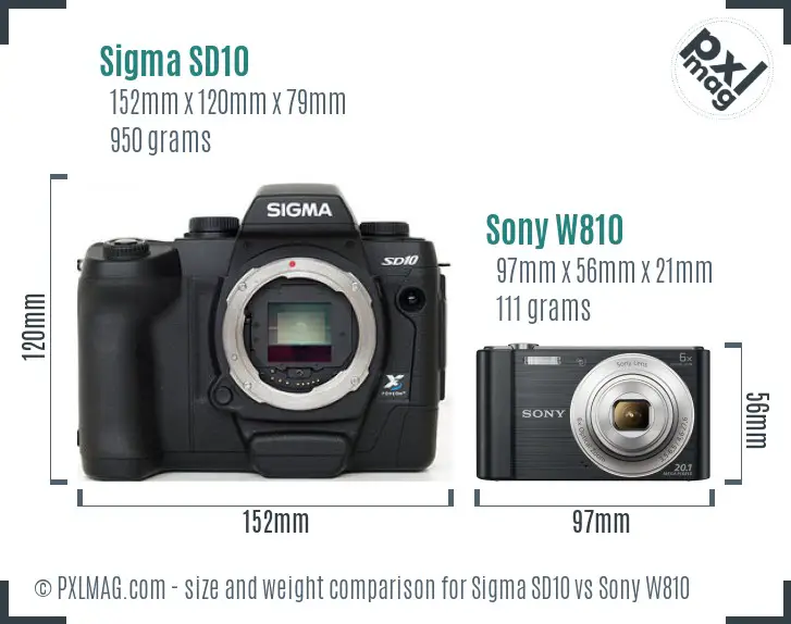 Sigma SD10 vs Sony W810 size comparison
