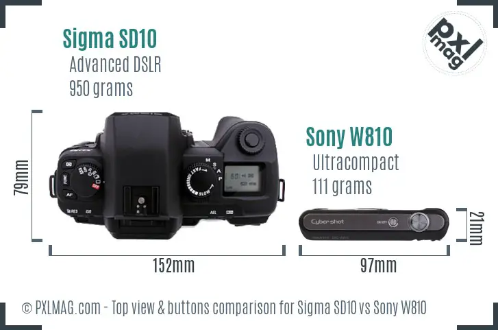 Sigma SD10 vs Sony W810 top view buttons comparison