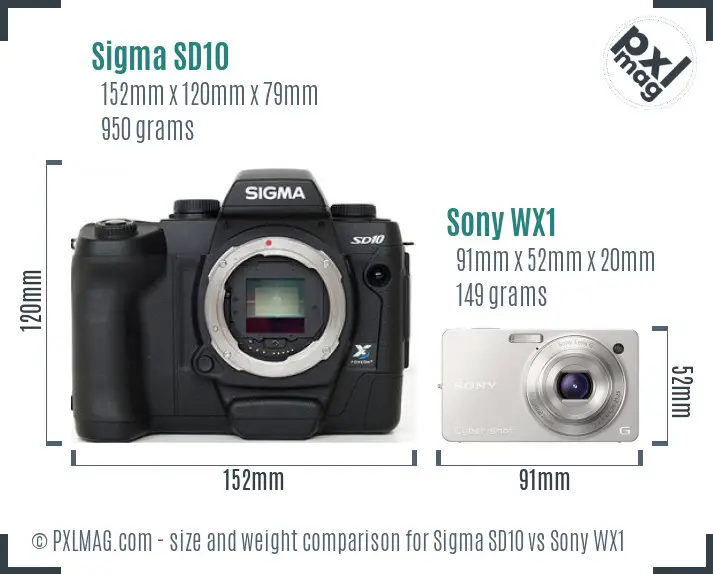 Sigma SD10 vs Sony WX1 size comparison