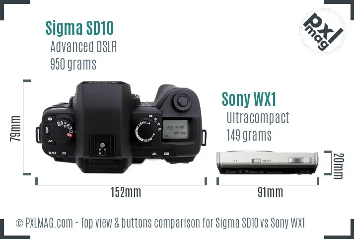 Sigma SD10 vs Sony WX1 top view buttons comparison