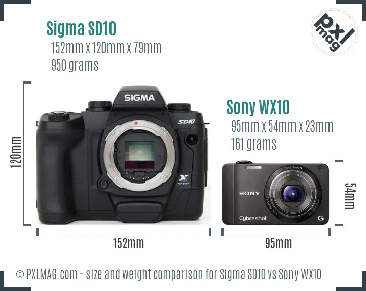 Sigma SD10 vs Sony WX10 size comparison