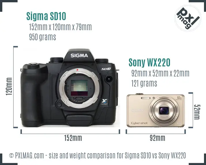 Sigma SD10 vs Sony WX220 size comparison