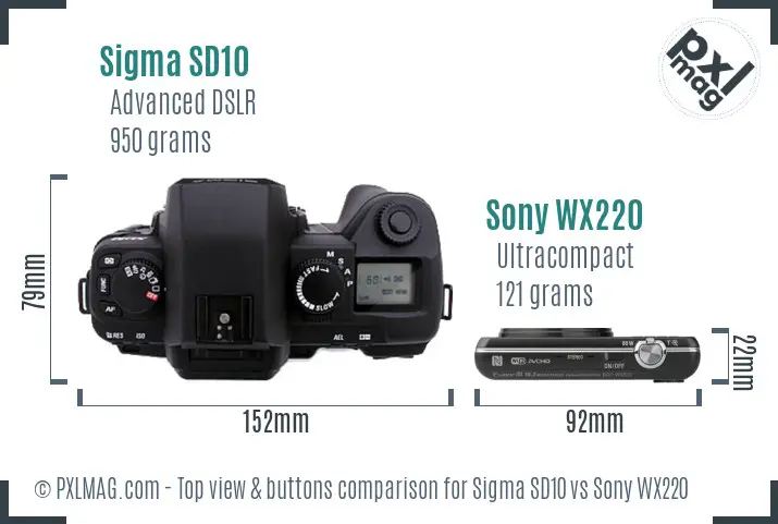 Sigma SD10 vs Sony WX220 top view buttons comparison