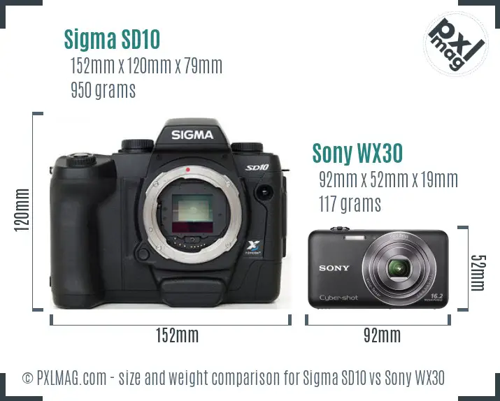 Sigma SD10 vs Sony WX30 size comparison Sigma SD10 vs Sony WX30 size comparison