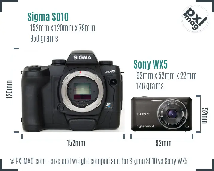 Sigma SD10 vs Sony WX5 size comparison