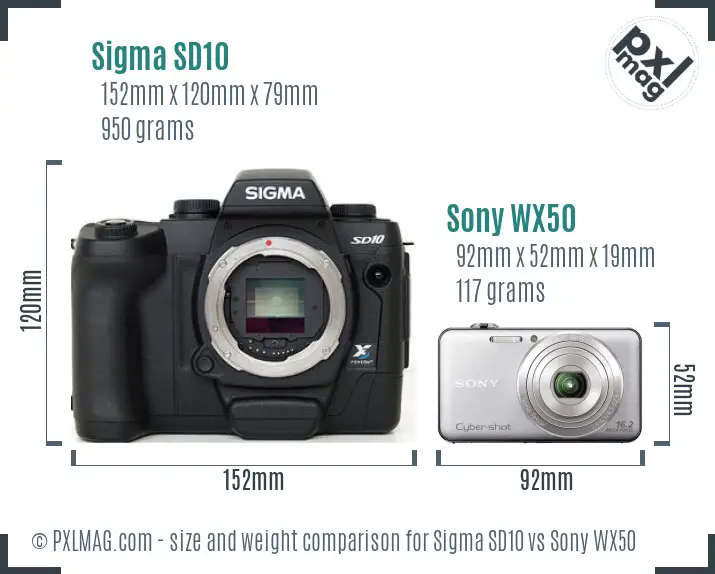 Sigma SD10 vs Sony WX50 size comparison