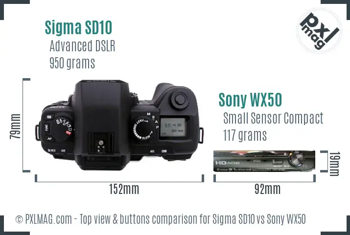 Sigma SD10 vs Sony WX50 top view buttons comparison