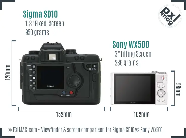 Sigma SD10 vs Sony WX500 Screen and Viewfinder comparison