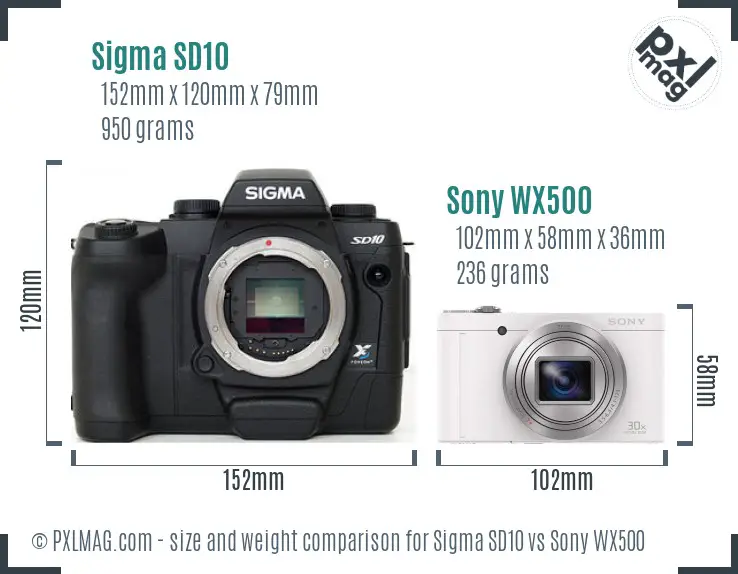 Sigma SD10 vs Sony WX500 size comparison