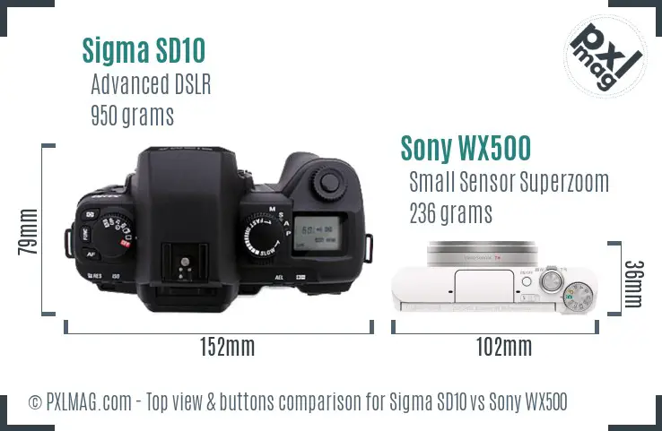 Sigma SD10 vs Sony WX500 top view buttons comparison