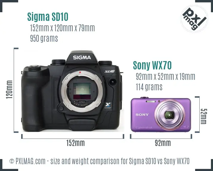 Sigma SD10 vs Sony WX70 size comparison