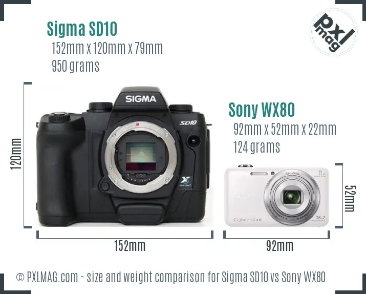 Sigma SD10 vs Sony WX80 size comparison