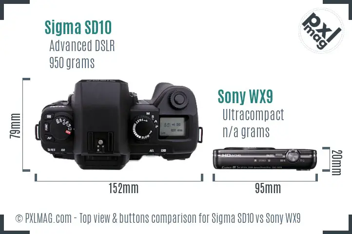 Sigma SD10 vs Sony WX9 top view buttons comparison