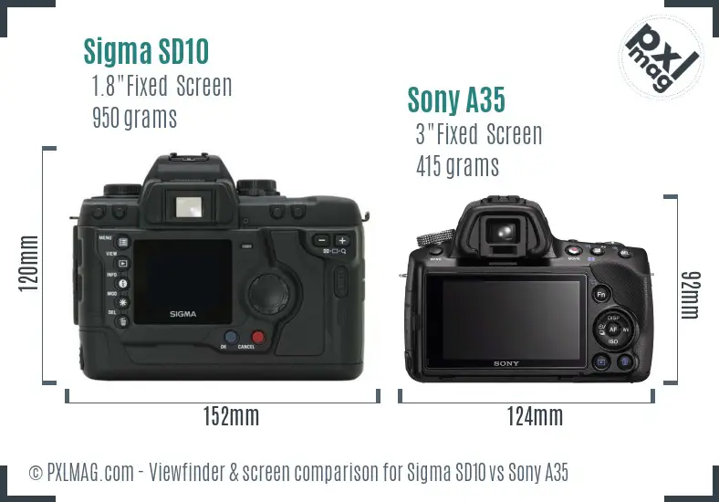 Sigma SD10 vs Sony A35 Screen and Viewfinder comparison Sigma SD10 vs Sony A35 Screen and Viewfinder comparison
