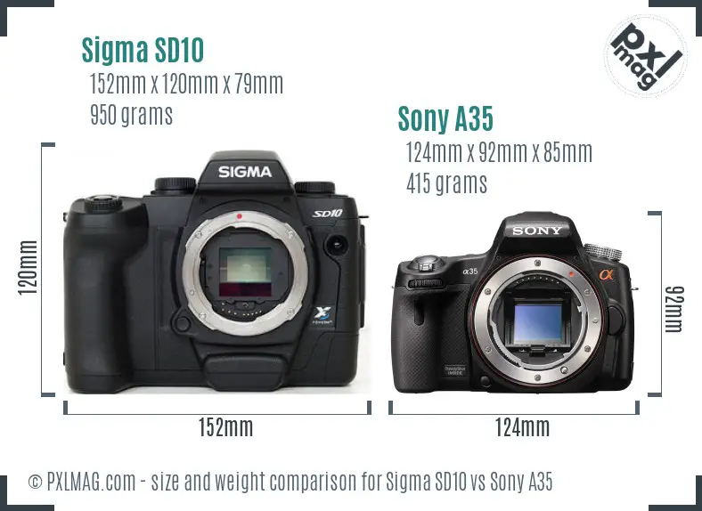 Sigma SD10 vs Sony A35 size comparison Sigma SD10 vs Sony A35 size comparison