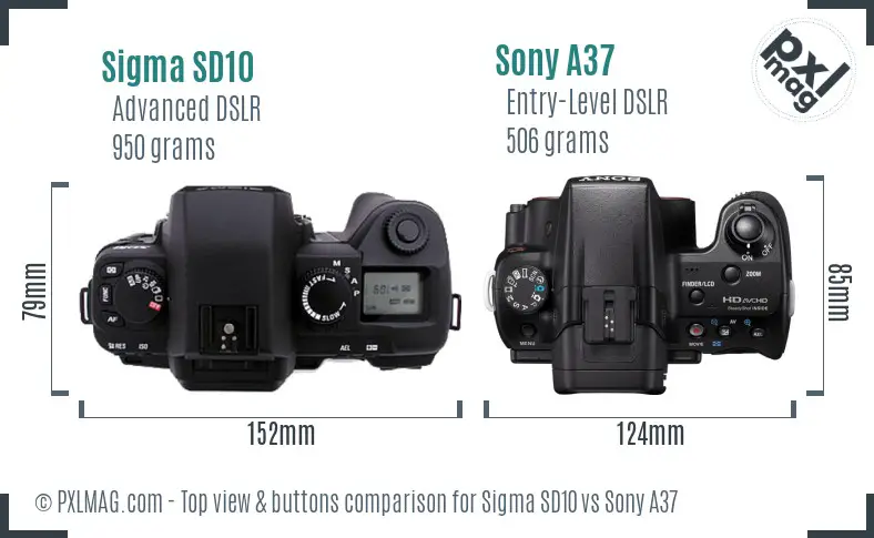 Sigma SD10 vs Sony A37 top view buttons comparison