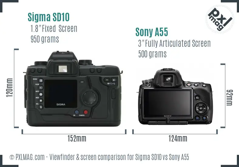 Sigma SD10 vs Sony A55 Screen and Viewfinder comparison