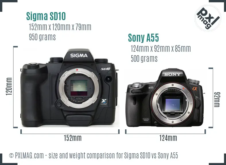 Sigma SD10 vs Sony A55 size comparison