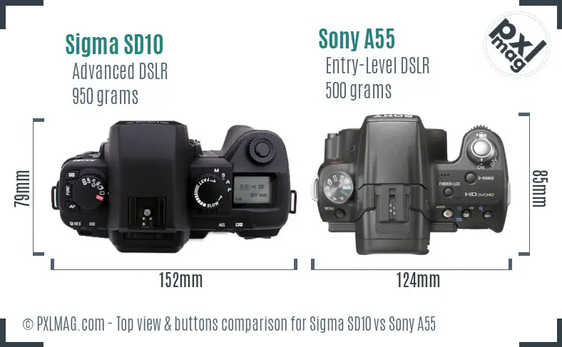Sigma SD10 vs Sony A55 top view buttons comparison