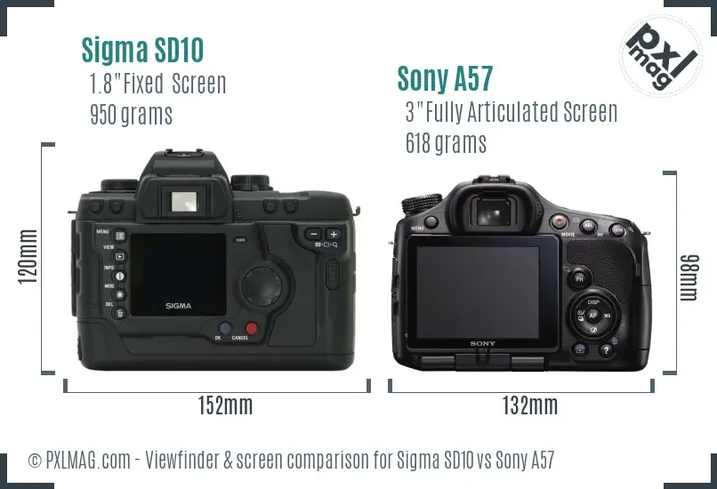 Sigma SD10 vs Sony A57 Screen and Viewfinder comparison Sigma SD10 vs Sony A57 Screen and Viewfinder comparison