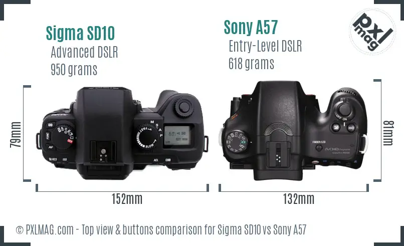 Sigma SD10 vs Sony A57 top view buttons comparison Sigma SD10 vs Sony A57 top view buttons comparison