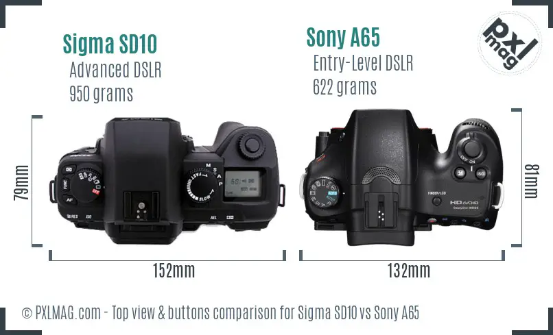 Sigma SD10 vs Sony A65 top view buttons comparison