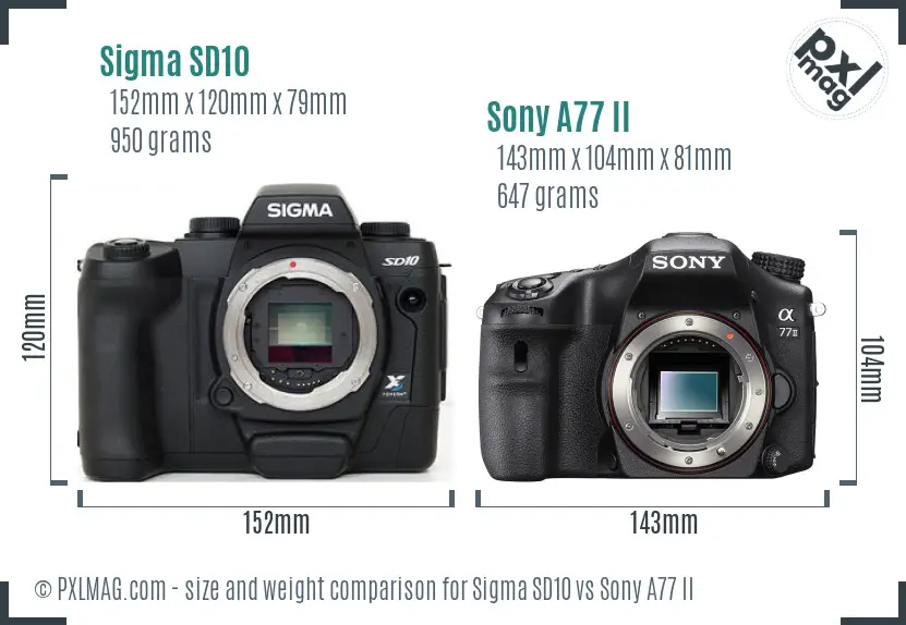 Sigma SD10 vs Sony A77 II size comparison
