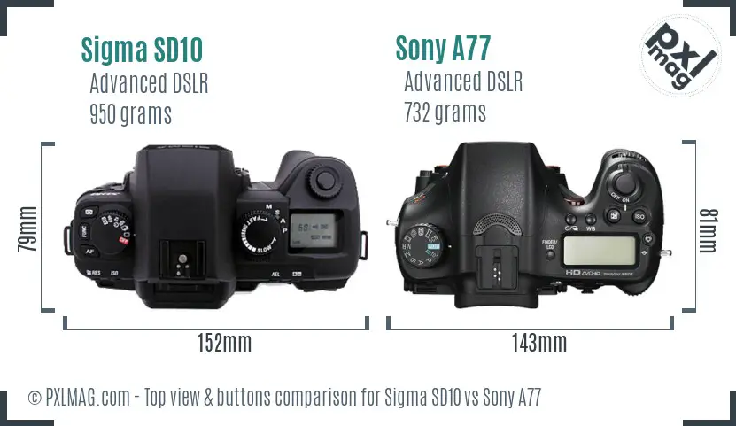 Sigma SD10 vs Sony A77 top view buttons comparison