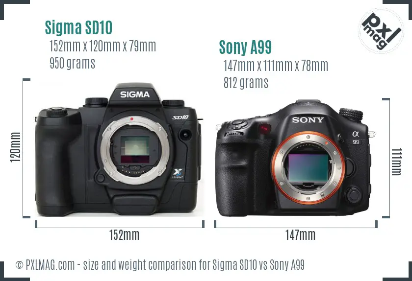 Sigma SD10 vs Sony A99 size comparison