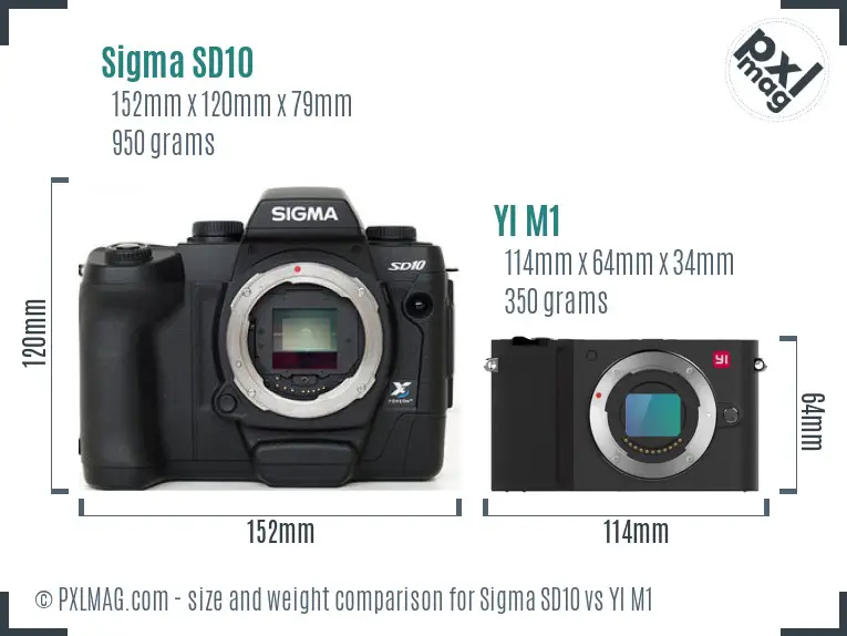 Sigma SD10 vs YI M1 size comparison