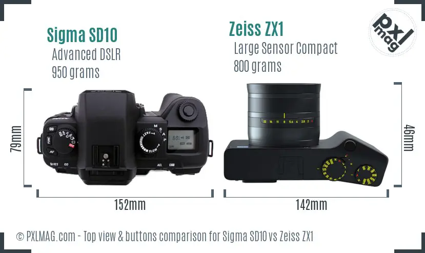 Sigma SD10 vs Zeiss ZX1 top view buttons comparison