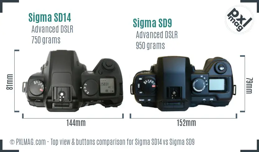 Sigma SD14 vs Sigma SD9 top view buttons comparison