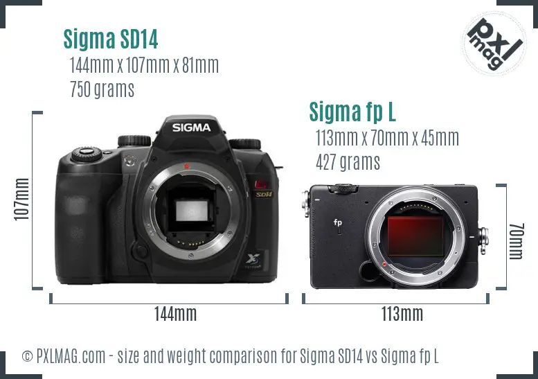 Sigma SD14 vs Sigma fp L size comparison