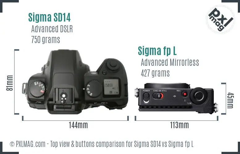Sigma SD14 vs Sigma fp L top view buttons comparison