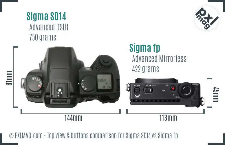 Sigma SD14 vs Sigma fp top view buttons comparison