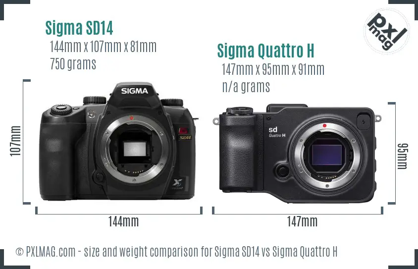 Sigma SD14 vs Sigma Quattro H size comparison