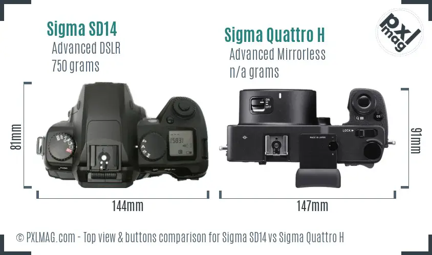 Sigma SD14 vs Sigma Quattro H top view buttons comparison