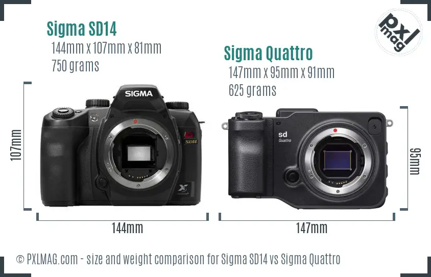 Sigma SD14 vs Sigma Quattro size comparison