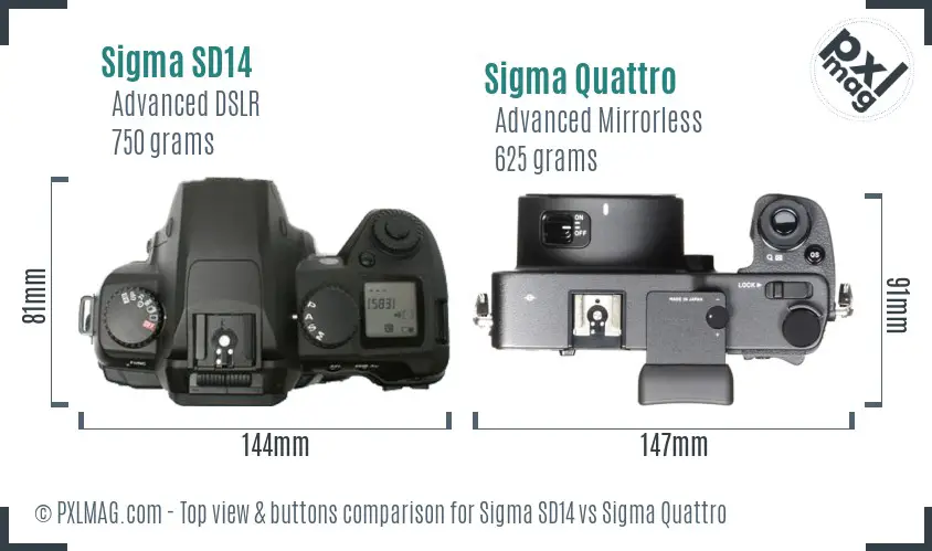 Sigma SD14 vs Sigma Quattro top view buttons comparison