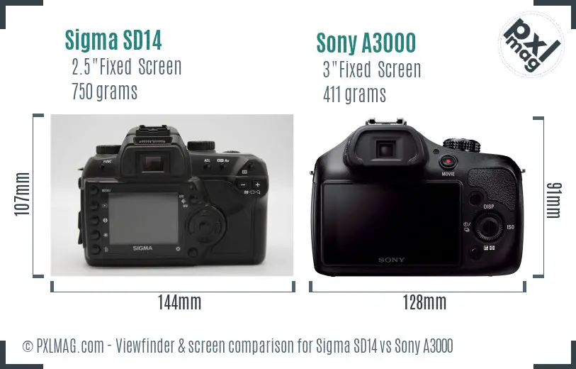 Sigma SD14 vs Sony A3000 Screen and Viewfinder comparison
